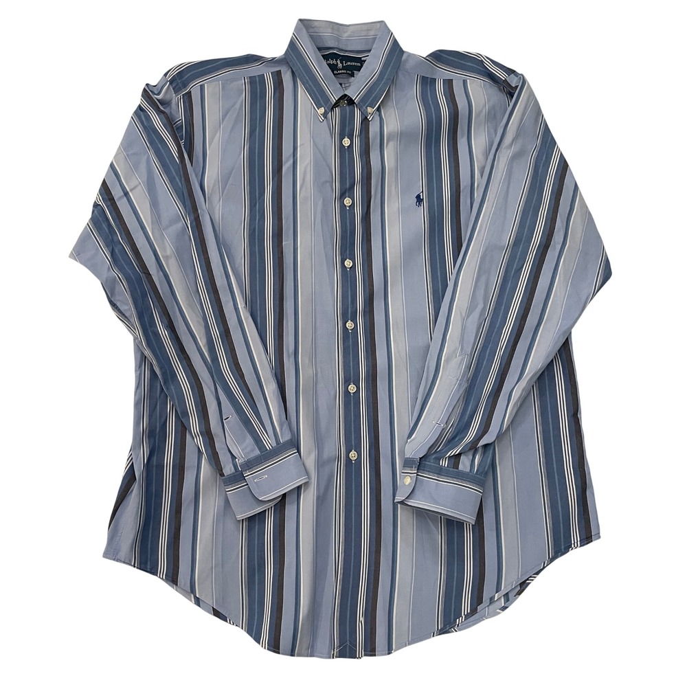 Ralph Lauren Classic Fit Mens Large Blue Striped Long Sleeve Button Down Shirt